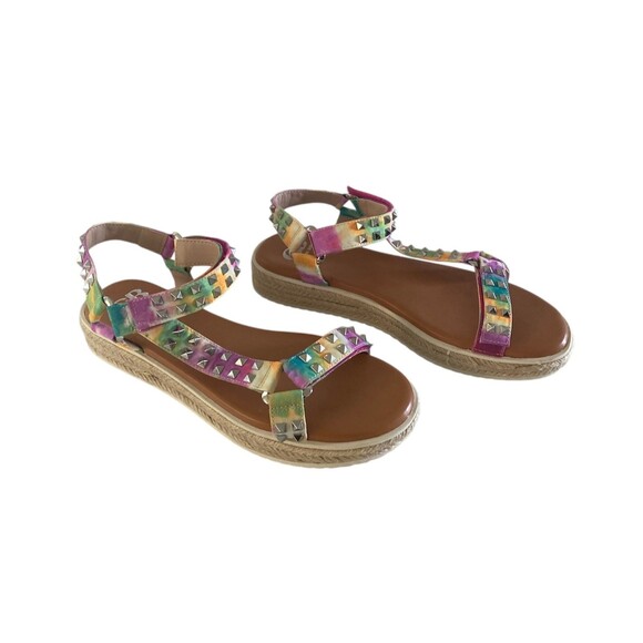 New Gianni Bini Rainbow Studded Platform Espadrille Sandals Ankle Straps Size 9M - Picture 2 of 14
